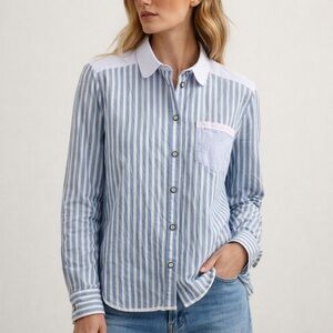 Chinti & Parker Striped Cotton Button Down Shirt Contrast Collar Pocket Sz M